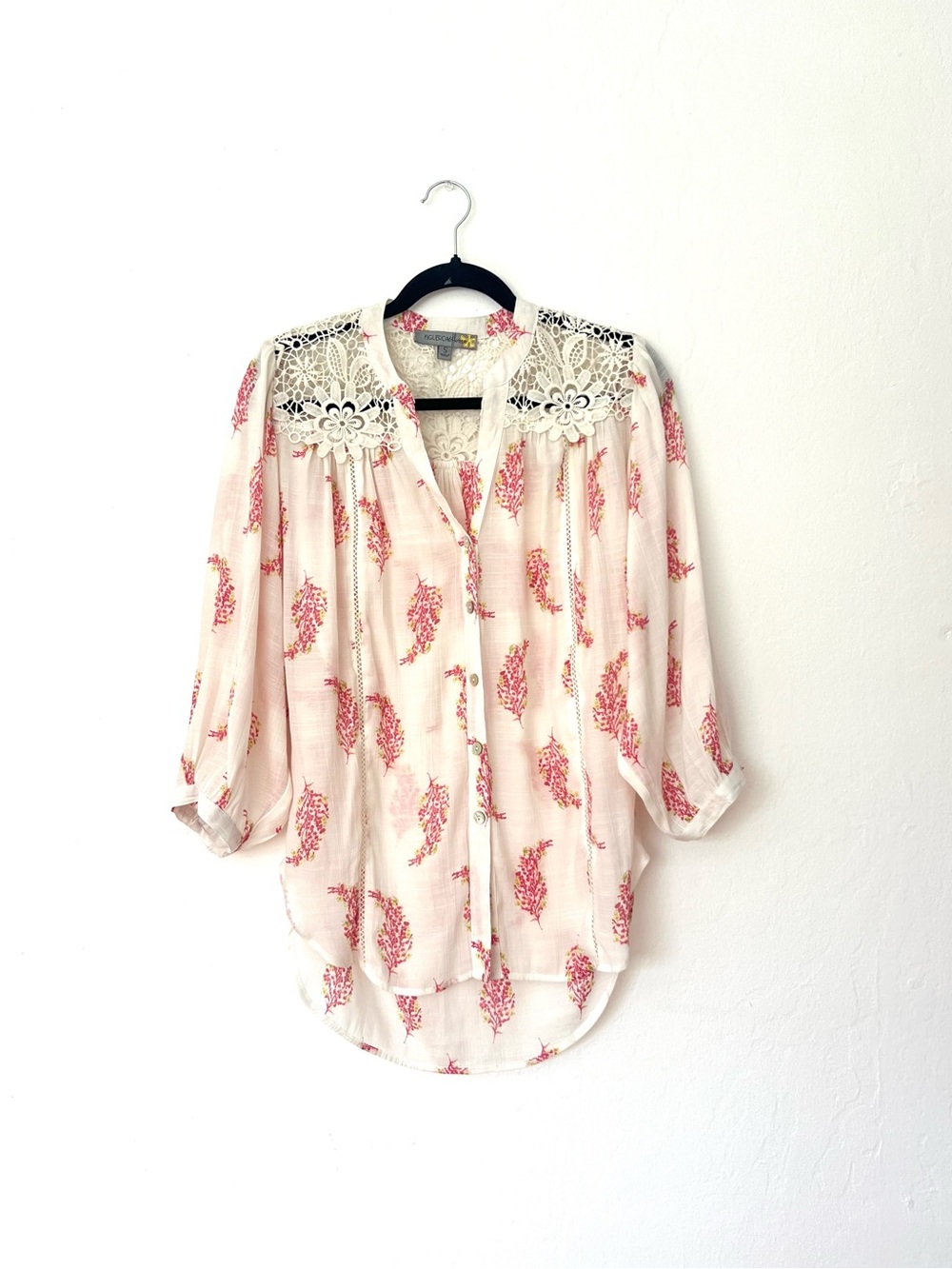 Figueroa & Flower Boho Crochet Button Front Top
